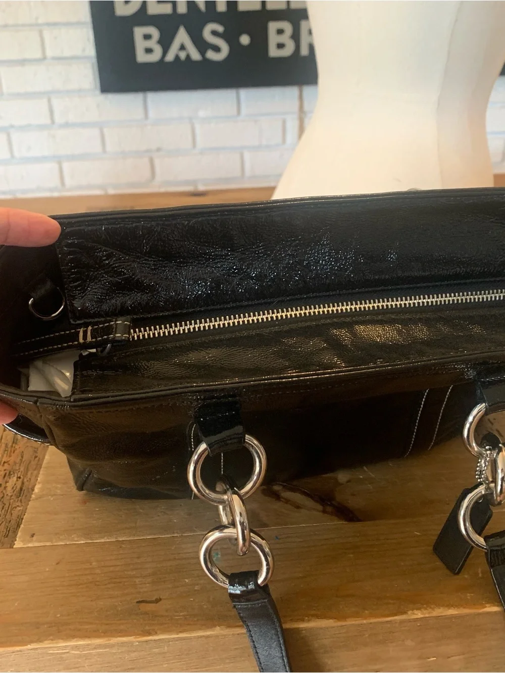 Coach Black Patent Leather Shoulder Bag with Silver Hardware